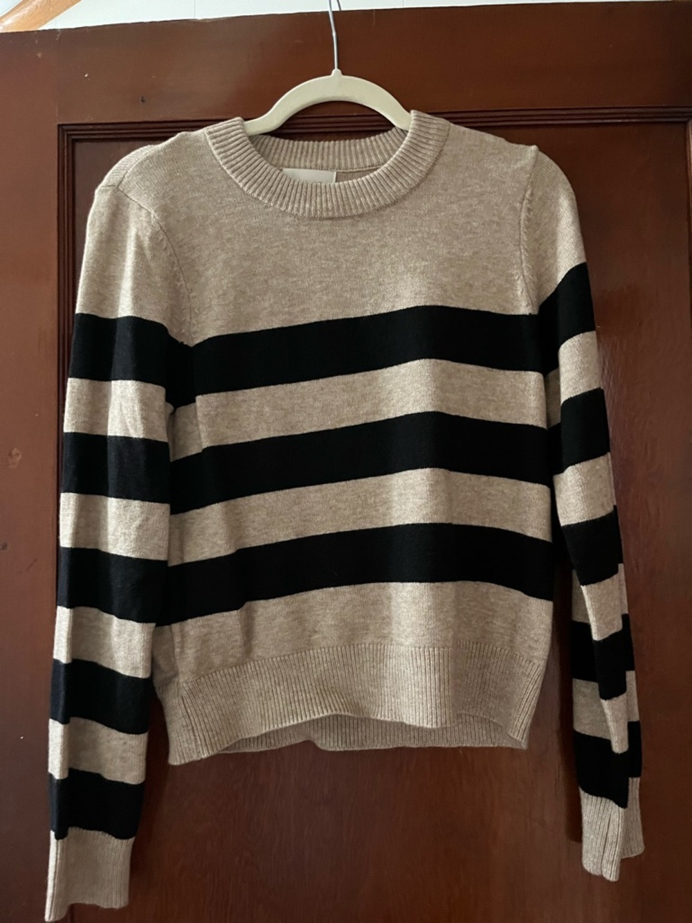 Striped Crewneck Sweater in Beige and Black